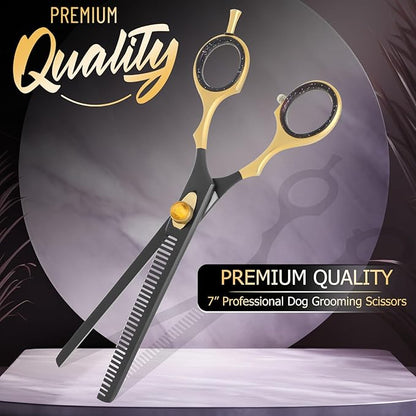 Dog Grooming Scissor,7 Professional Thinning Shear for Dogs with 34 Teeth, Japanese Stainless Steel, Blender Scissors for Dogs, Cats and other Pets with Adjustable Screw