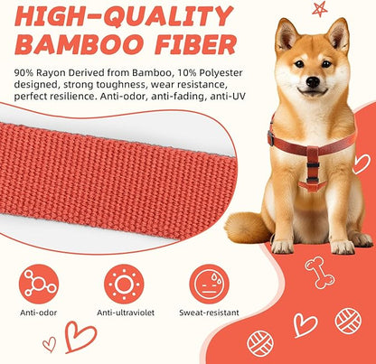 Dog Harness and Leash Set for Large Dogs Rayon Derived from Bamboo 90%, Polyester 10%, No Pull Dog Harness, Step-in Adjustable Dog Leash, Easy to Wear for Large Dogs-Orange
