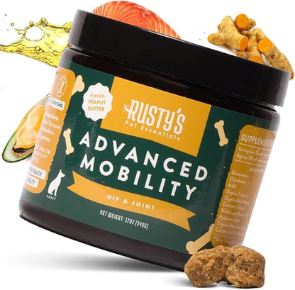 Rusty's Pet Essentials Premium Hip & Joint Dog Supplement (170 Chews) - Advanced Mobility - Formulated with Chondroitin - Calcium - Glucosamine - Turmeric & MSM for Joint Health - Made in The USA