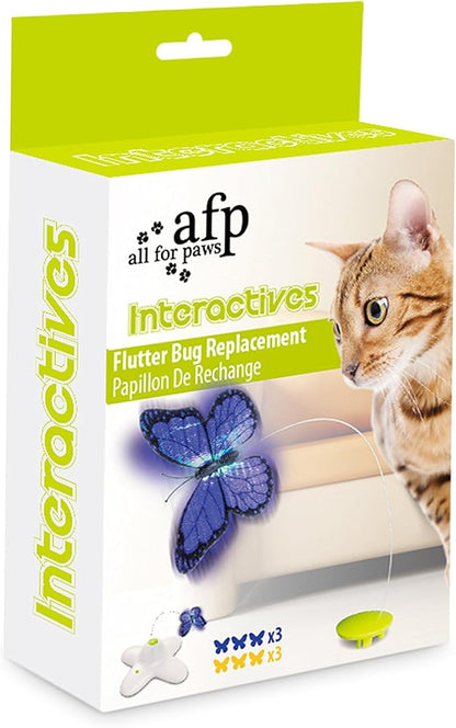 ALL FOR PAWS Interactive Cat Butterfly Flutter Replacements for Kitty Enrichment Spinner Toys, Re-Fill - 6 Pack
