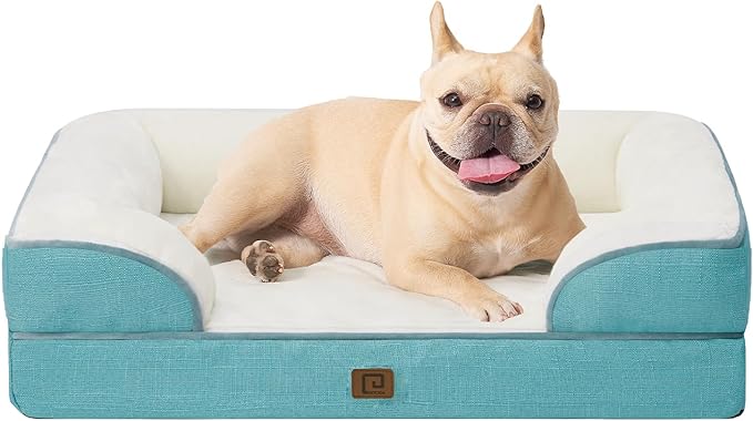 EHEYCIGA Orthopedic Dog Bed for Small Dogs, Waterproof Memory Foam Small Dog Beds with Sides, Non-Slip Bottom and Egg-Crate Foam Medium Dog Couch Bed with Washable Removable Cover, Turquoise Blue