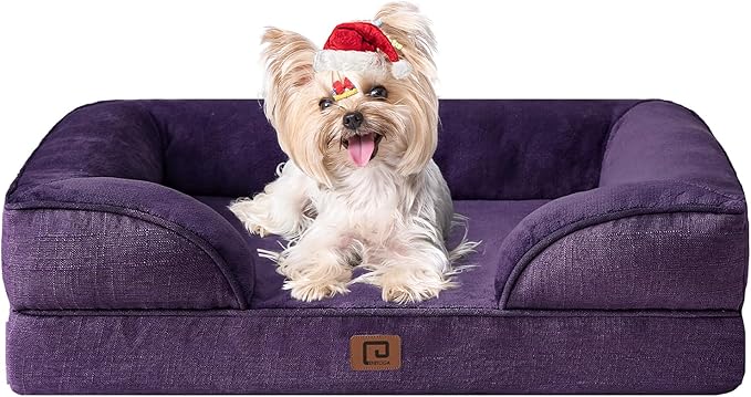 EHEYCIGA Orthopedic Dog Bed for Small Dogs, Waterproof Memory Foam Small Dog Beds with Sides, Non-Slip Bottom and Egg-Crate Foam Medium Dog Couch Bed with Washable Removable Cover, Purple