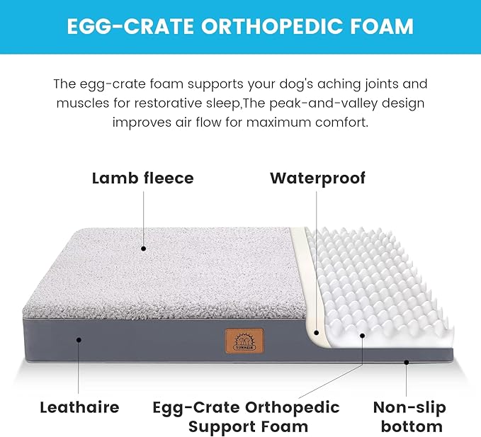 Extra Large Dog Bed Waterproof Dog Bed, Jumbo Orthopedic Dog Beds with Removable Washable Cover for Large Dogs, Pet Bed Mat Egg-Crate Foam, 54"X42"X4", Grey