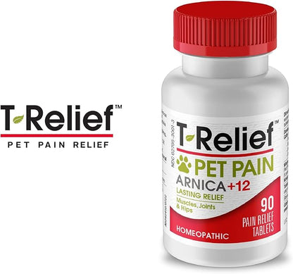 T-Relief Pet Pain Relief Arnica +12 Powerful Natural Medicines Help Ease Muscle Joint & Hip Pain Soreness Stiffness & Injuries Max Fast-Acting Soother for Dogs & Cats - 90 Tablets (2 Pack)
