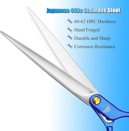6.5'' Small Blue Straight Dog Grooming Scissors Professional Trimming Shears with Ultra-Lightweight Offset Handle 440C Stainless Steel Pet Scissors for Face and Paws