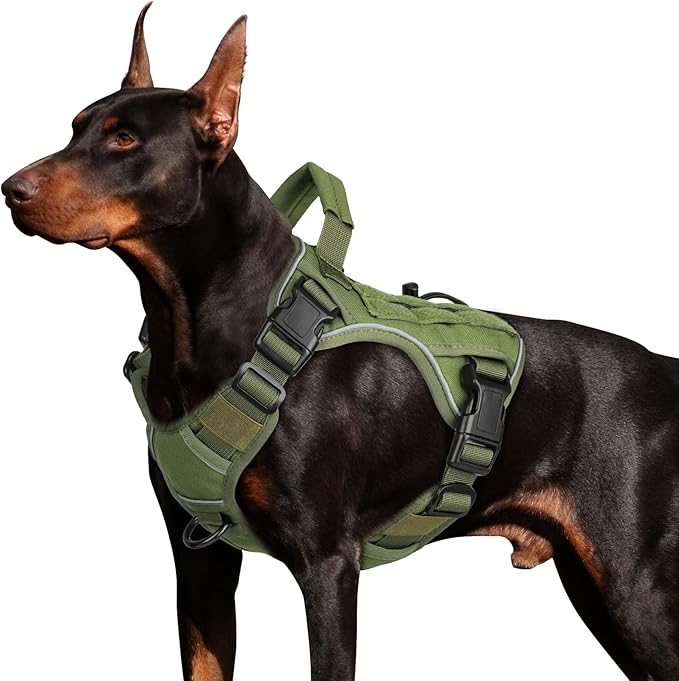 WINGOIN Green Tactical Dog Harness Vest for Small Dogs No Pull Adjustable Reflective K9 Military Dog Service Dog Harnesses with Handle for Walking, Hiking, Training(S)