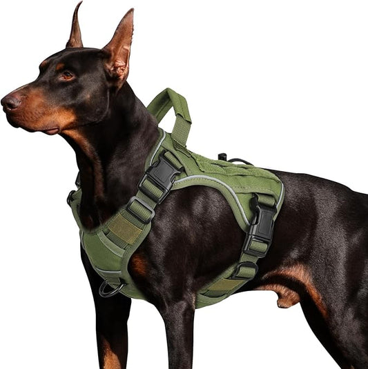 WINGOIN Green Tactical Dog Harness Vest for Small Dogs No Pull Adjustable Reflective K9 Military Dog Service Dog Harnesses with Handle for Walking, Hiking, Training(S)