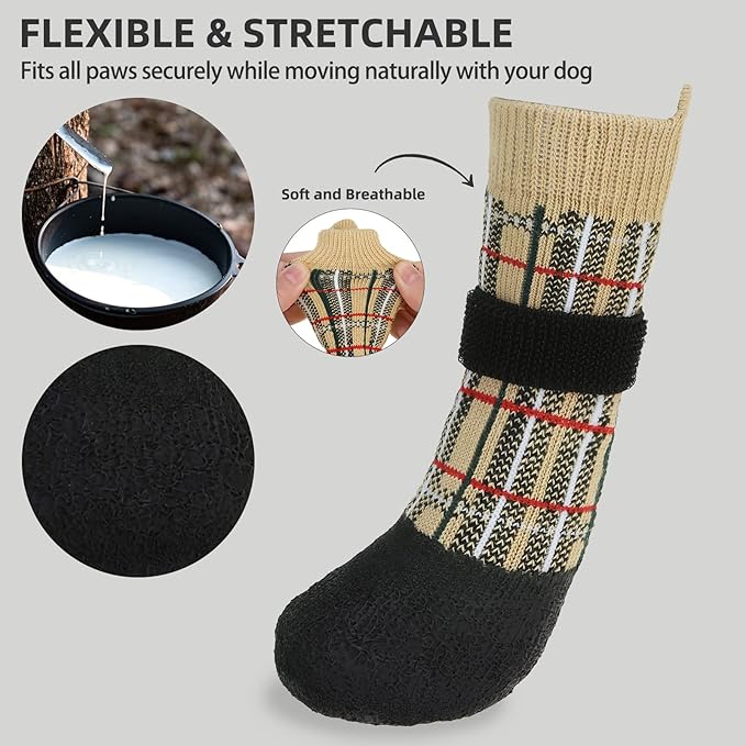 PUPTECK Dog Shoes for Hot Pavement Small Medium Large Size Dogs, Booties and Paw Protectors for Hardwood Floors, Grippy Socks to Prevent Licking Rubber Rain Hiking Boots for Senior Anti Slip