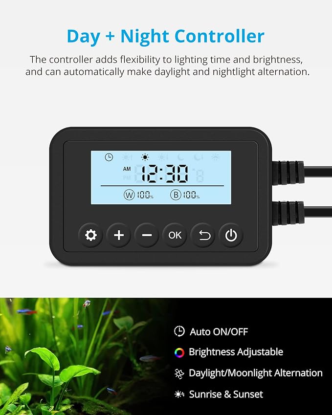 NICREW SkyLED Plus Aquarium Plant Light, Freshwater Fish Tank Light with Ramp Up and Dim Down, Spectrum Adjustable and Lighting Schedule Programmable with Controller, 48-60 Inches, 45 Watts