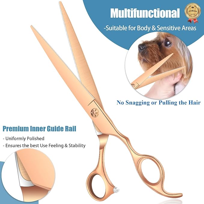 7.5" Dog Grooming Scissors Trimming Cutting Shears Professional for Dog Cat Pet Animal Grooming on Face and Paws Gold