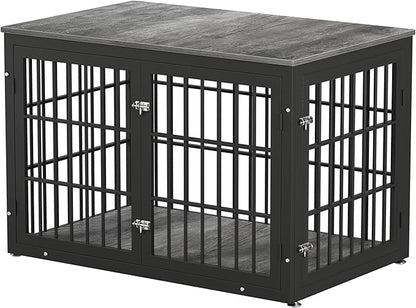 48 Inch Heavy Duty Dog Crate Furniture for Large Dogs, Decorative Pet House End Table, Extra Large Wooden Cage Kennel Furniture Indoor, Black and Gray