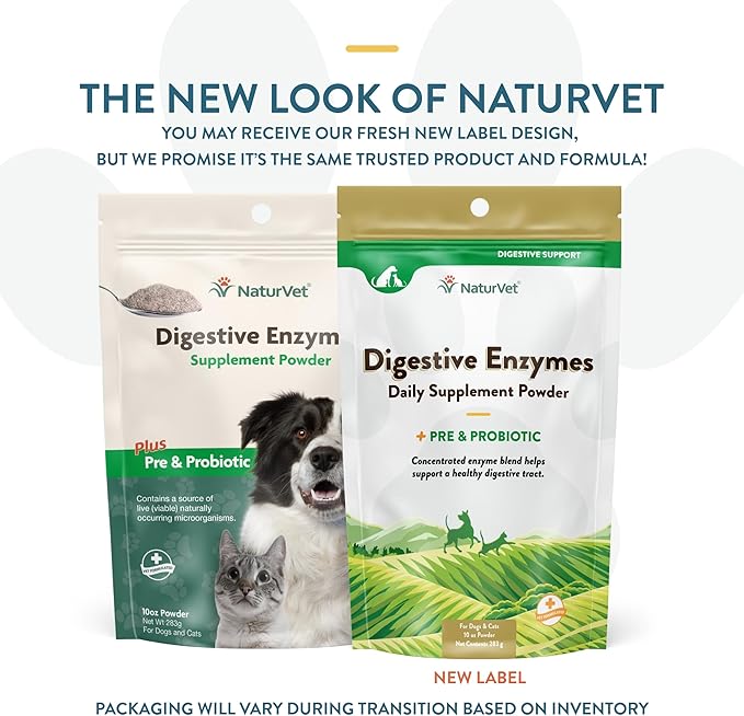 NaturVet  Digestive Enzymes - Plus Probiotics & Prebiotics  Helps Support Diet Change & A Healthy Digestive Tract  for Dogs & Cats  10 oz Powder