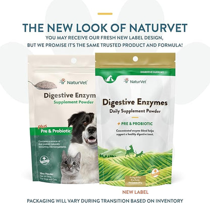NaturVet  Digestive Enzymes - Plus Probiotics & Prebiotics  Helps Support Diet Change & A Healthy Digestive Tract  for Dogs & Cats  10 oz Powder