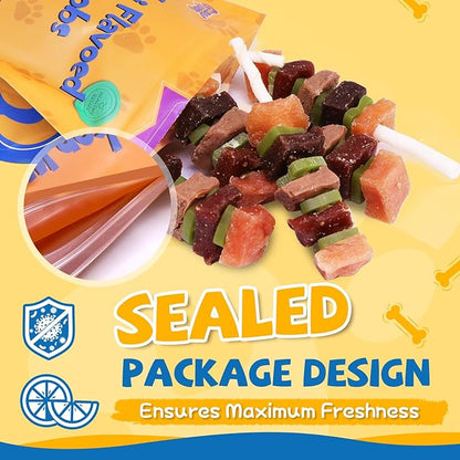 Dog Treats, Multi-Flavored Dog Kabobs Treats, High Protein Dog Chews w/Glucosamine Chondroitin, Made with Real Chicken, Duck, Beef, Rabbit, Salmon
