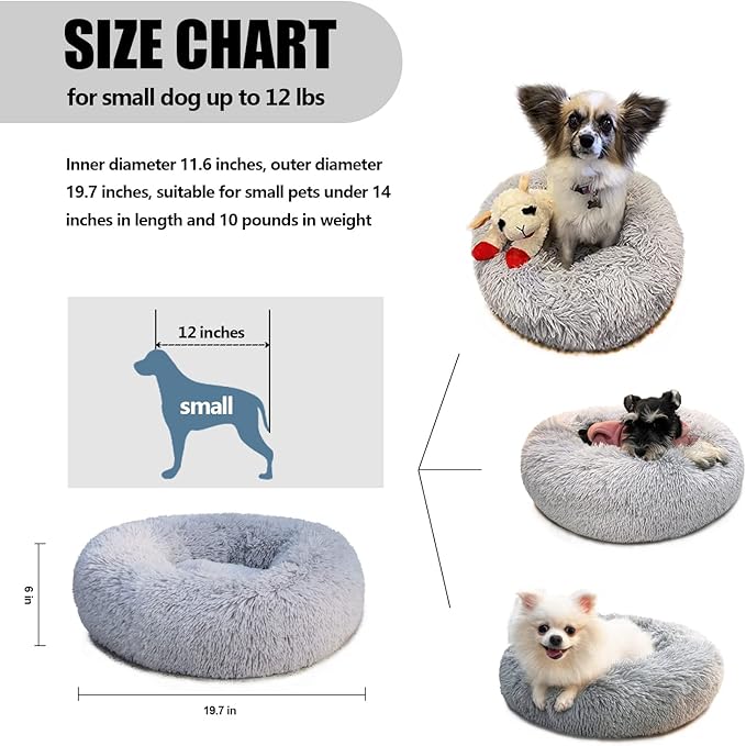 nononfish Dog Bed for Small Dogsï¼_ray Cute Plush Dog Bed ï¼19 inches Anti Anxiety Puppy Bed Washableï¼_achine Washable Fits up to 15 lbs Pets Beds for Small Dog.