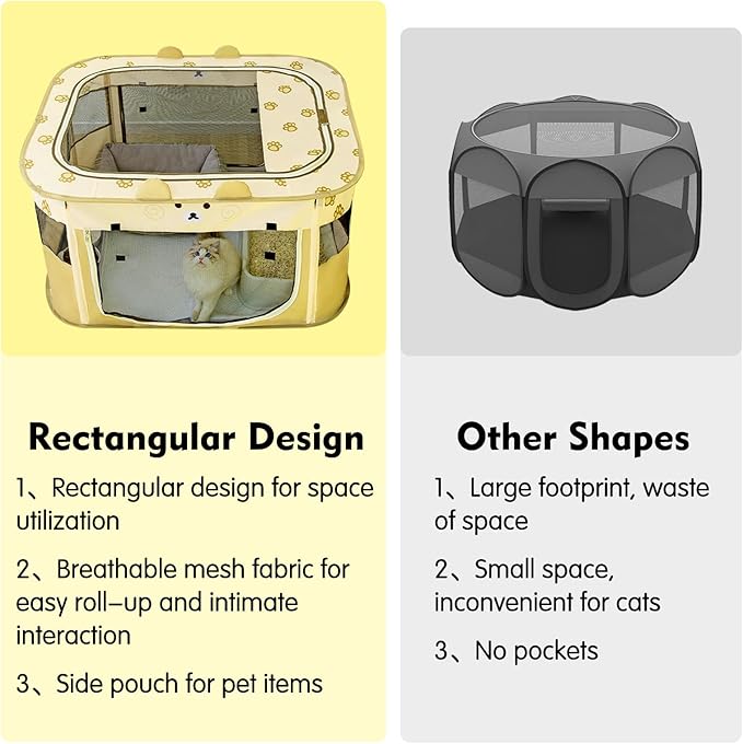 VCEPJH Portable Dog Playpen Foldable Pet Play Pen Collapsible Cat Tent Durable Puppy Crates Kennel Camping Doggy Playpen for Indoor Outdoor Travel Use Kitten Rabbit Animal(L)