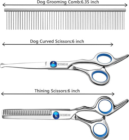 3 in 1 Dog Grooming Scissors Kit with Safety Round Tips Dog Scissors for Grooming 4CR Stainless Steel Grooming Scissors for Dogs and Cats, Professional Pet Grooming Shears, 3 in 1 Blue