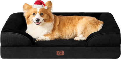 EHEYCIGA Orthopedic Dog Beds for Large Dogs, Waterproof Memory Foam Large Dog Bed with Sides, Non-Slip Bottom and Egg-Crate Foam Large Dog Couch Bed with Washable Removable Cover, Black