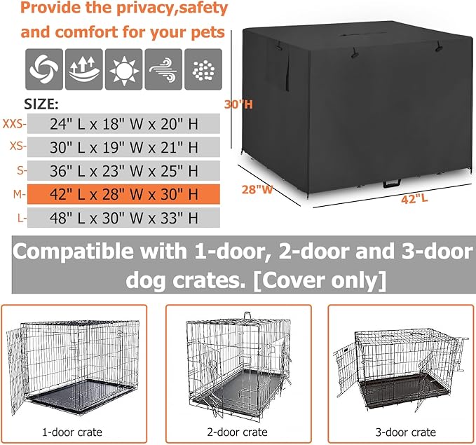42 Inch Wire Dog Crate Cover,Durable Windproof Privacy Polyester Pet Kennel Covers,Breathable Blackout Cover for 1/2/3 Door Dog Cage. (42" L x 28" W x 30" H,Black)