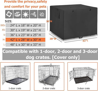 42 Inch Wire Dog Crate Cover,Durable Windproof Privacy Polyester Pet Kennel Covers,Breathable Blackout Cover for 1/2/3 Door Dog Cage. (42" L x 28" W x 30" H,Black)