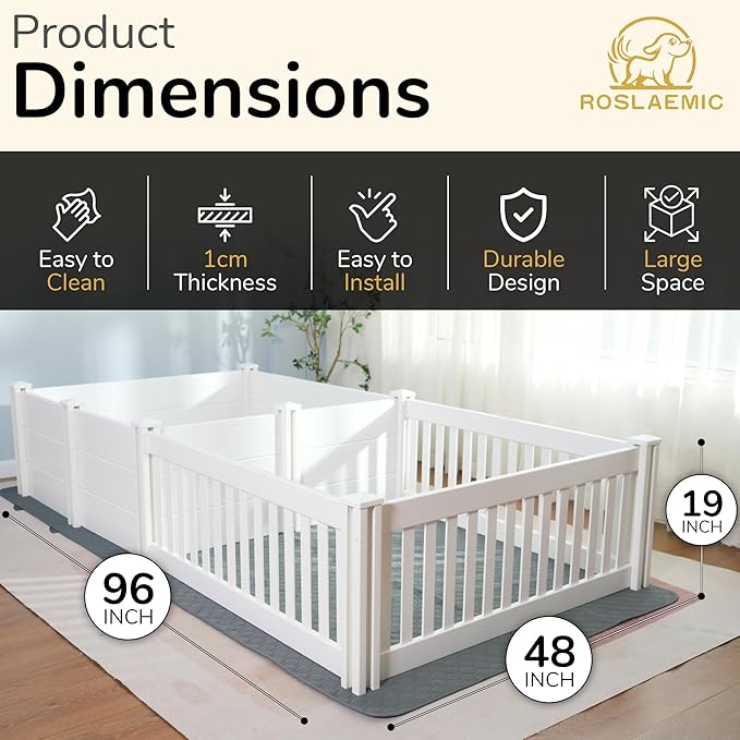 2 Room Whelping Box for Dogs and Puppies with Rails, 96" L x 48" W x 19" H, Suitable for Large/Extra Large Dogs, White