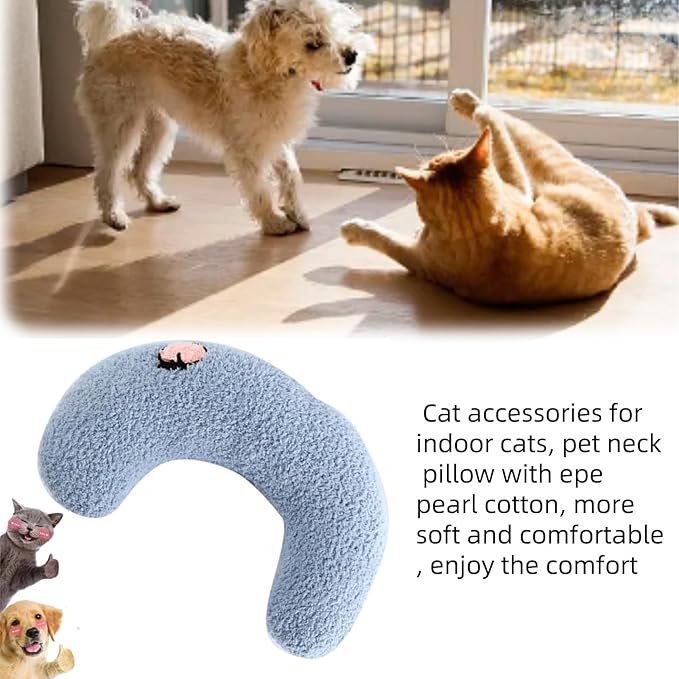 Pillow for Cats, Dog Calming Pillow for Small Dogs Ultra Soft Fluffy Pet Calming Toy Half Donut Cuddler Cozy Cat Bed Pillow U-Shaped Pillow for Pet Sleeping Improve Joint Relief, Blue