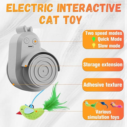 Interactive Cat Toys for Indoor Cats Automatic Electric Flying Bird Feather Cat Toy - Best Kitten & Adult Cat Enrichment Toy Stick-on Hanging Electric Kitty Toys for Bored Cats