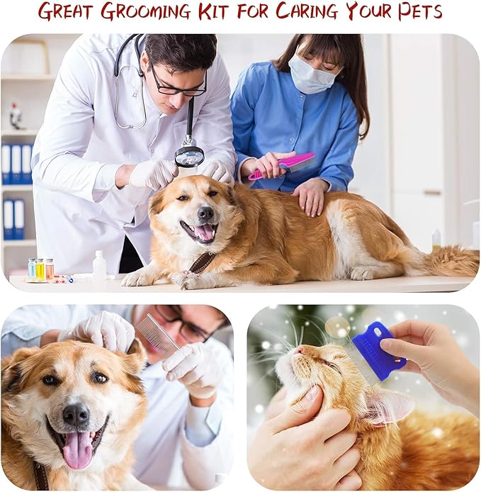 6in1 Pets Grooming Comb Kit, Cat Dog Flea Comb Grooming Comb Eye Comb Brush Pet Double-Sided Comb Remove Knots Crust Mucus for Puppy Kitten (6in1)