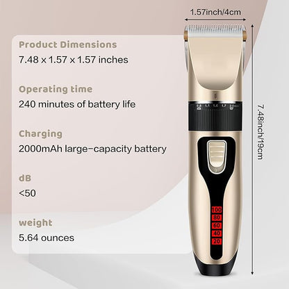 Dog Grooming Kit & Paw Trimmer-Low Noise Electric Quiet Clippers Set, Rechargeable Cordless Pet Hair Clippers for Thick Coats with Scissors & Trimmer -Professional Grooming Tools for Dogs, Cats, Pets