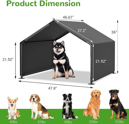 Dog Shade Shelter Outdoor, 4'x4'x3' Extra Large Dog Tent Outdoor, Dog Shade for Outside with Waterproof Roof, Grey Sun Rain Cover for Pet Cat Goat Pig Small Animals and Livestock