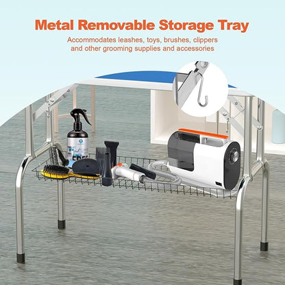 46'' Modern Blue Dog Grooming Table, Foldable Professional Grooming Table for Large Dogs, Up to 330lbs, Stainless Steel