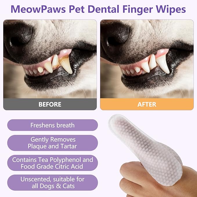 Dog Teeth Cleaning Wipes and Ear Wipes 240 Counts Gift Packaging, Pet Dental Finger Wipes for Dogs and Pet Ear Cleaner Finger Wipes, Gently Remove Ear Wax and Reduces Plaque, Freshen Breath