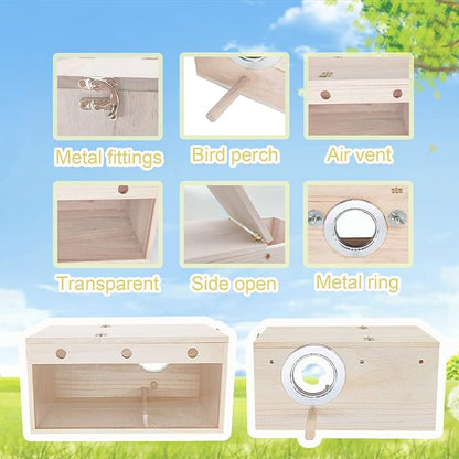 Tfwadmx Lovebird Nesting Box Transparent Bird Nest Box Wood Bird House for Cage Parakeet Breeding Boxes for Conures and Other Medium Sized Birds 11.8" x 5.7" x 5.9"