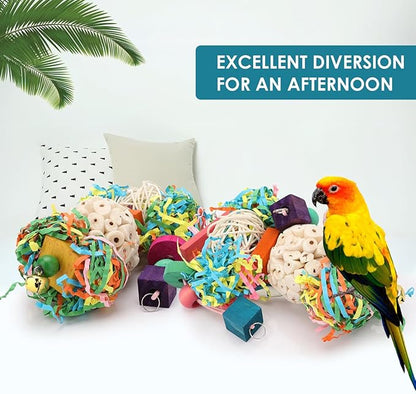 BBjinronjy Bird Toys,2PCS Hanging Natural Soft Sola Ball Beak Chew Shred Forage Toys for Parrots,Cockatiel,Conure,Love Birds,Parakeets,Budgie and Other Small Birds