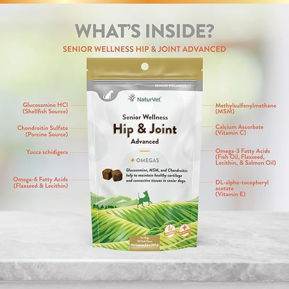 NaturVet – Senior Wellness Hip & Joint Advanced Plus Omegas | Help Support Your Pet’s Healthy Hip & Joint Function | Supports Joints, Cartilage & Connective Tissues | 120 Soft Chews