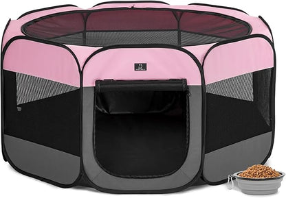 A4Pet Dog Playpen, Pet Playpen Indoor/Outdoor - Portable, Foldable Design - Ideal for Dogs, Kittens, and Small Animals - Removable Zipper & Collapsible Travel Bowl