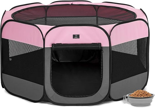 A4Pet Dog Playpen, Pet Playpen Indoor/Outdoor - Portable, Foldable Design - Ideal for Dogs, Kittens, and Small Animals - Removable Zipper & Collapsible Travel Bowl