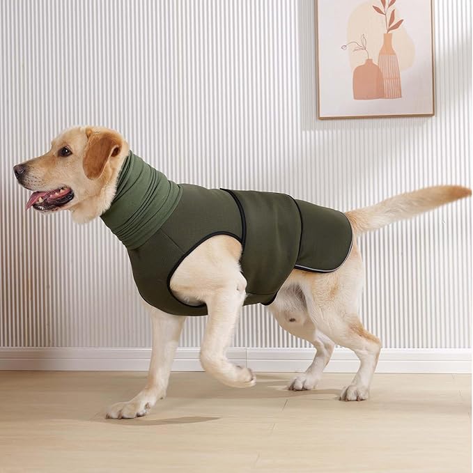 ROZKITCH Dog Anxiety Shirt with Ear Cover, Reflective Calming Vest for Storms & Separation, Breathable Dog Hoodie for Anxiety Relief ArmyGreen 2XL