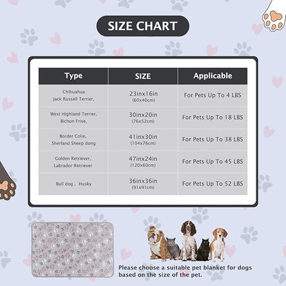 BVAGSS 6 Pack Small Dog Blanket, Super Soft Warm Pet Cover Blankets, Paw Print Puppy Fleece Flannel Blanket for Small Medium Dogs and Cats MW003