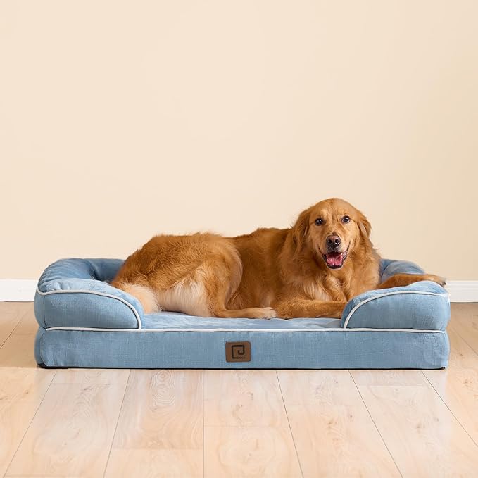 EHEYCIGA Orthopedic XL Dog Beds, Waterproof Memory Foam Dog Bed for Extra Large Dogs, Non-Slip Bottom and Egg-Crate Foam Big Dog Couch Bed with Washable Removable Cover, Washed Blue