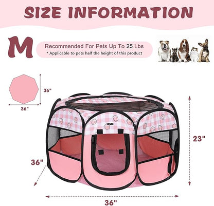 Lucky Monet Foldable Dog Playpen Cat Puppy Playpen Indoor Pop Up Pet Animal Playpen Outdoor Kennel Cage Pen Tent for Small Medium Dog Puppy Cat Kitten Rabbit - Medium, Pink