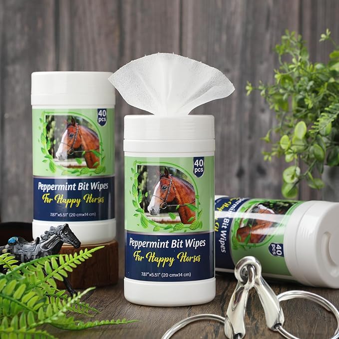 3 Pack Horse Bit Wipes 120 Pcs Peppermint Horse Bit Cleaners for Happy Horse Disposable Cleaning Wipes for English or Western Bits
