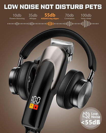 ACE2ACE Dog Clippers Grooming Professional for Thick Hair, Dog Shaver Grooming Kit, Cordless Pet Cat Clippers for Thick Curly Fur, Low Noise Rechargeable Cat Trimmer-7Krpm