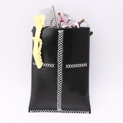 Dog Grooming Scissors Storage Bag: Hand-stitched, Show-quality Head Layer Calf Leather, Holds 5 Pairs of Dog Grooming Scissors Black