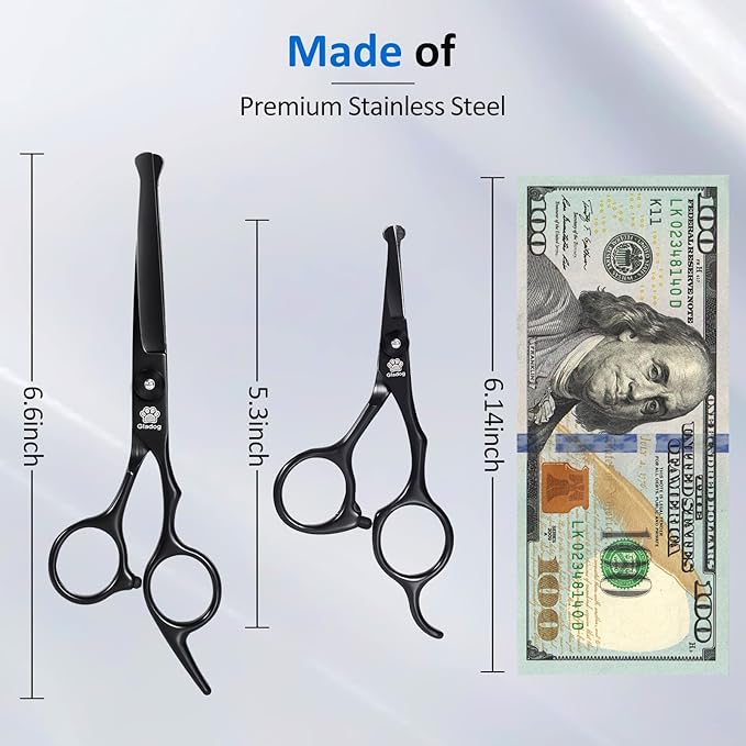Dog Grooming Scissors Kit with Safety Round Tips, GLADOG Professional 6 in 1 Grooming Scissors for Dogs, Sharp and Heavy-duty Dog Grooming Shears for Dogs Cats