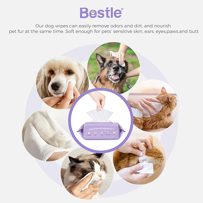 Dog Wipes, 100 Count Pet Grooming Wipes, Conditioning Shine Coat, Cleaning and Deodorizing, Pet Wipes for Dogs & Cats, for Sensitive Skin (Lavender)