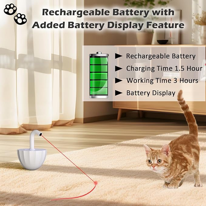 Tumbler Cat Laser Toy Automatic, 360° Rotation Rechargeable Laser Pointer, Self Play 3 Modes Motion Activated Cat Laser Toy, Interactive Cat Toys for Bored Indoor Adult Cats/Dogs (White)