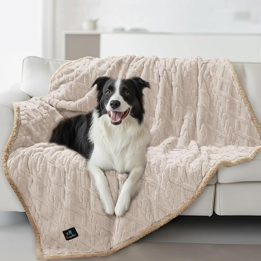 Waterproof Pet Blanket, Liquid Pee Proof Dog Blankets for Sofa Bed Couch, Reversible Sherpa Fleece Furniture Protector Cover for Small Medium Large Dogs Cats,Beige-Thicken Largeï¼65" x 57"ï¼