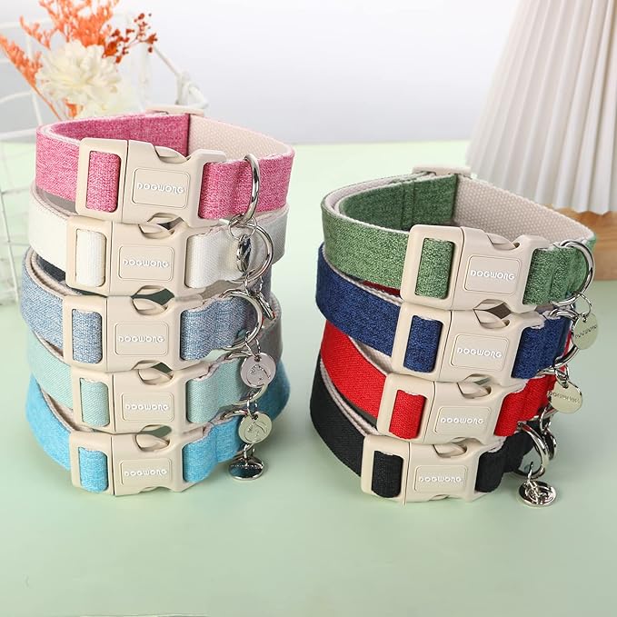 DOGWONG Cotton Hemp Dog Collar, Heavy-Duty Adjustable Soft Natural Fabric Puppy Necklace for Small to Large Dogs - Orange