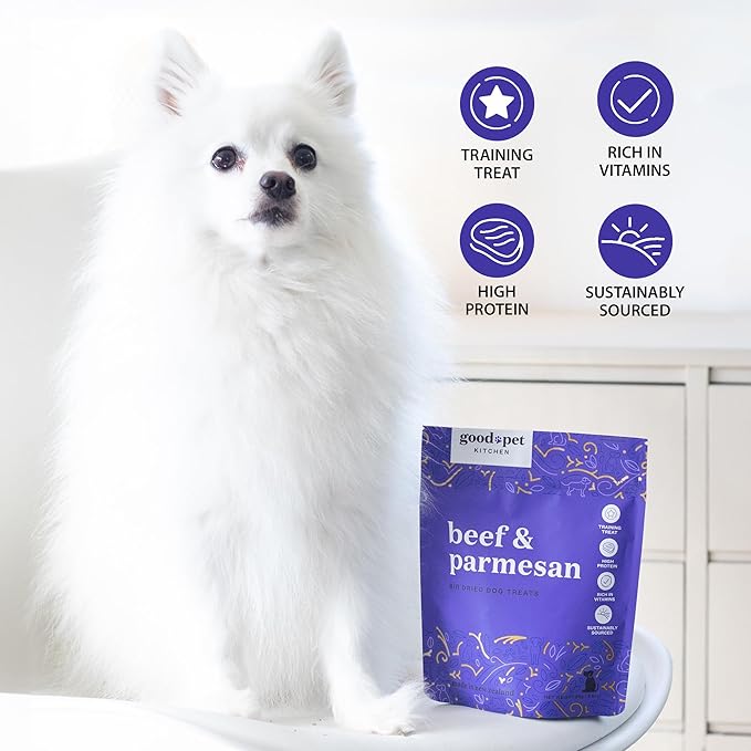 Pet Treats, Air-Dried, Natural, Limited Ingredient Dog Treat, Free Range, Grain Free Dog Treats, Toppers, Snacks, Beef & Parmesan 2.8 oz